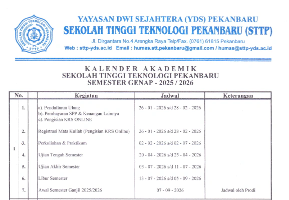 Kalender Akademik Tahun Ajaran 2025/2026 Genap